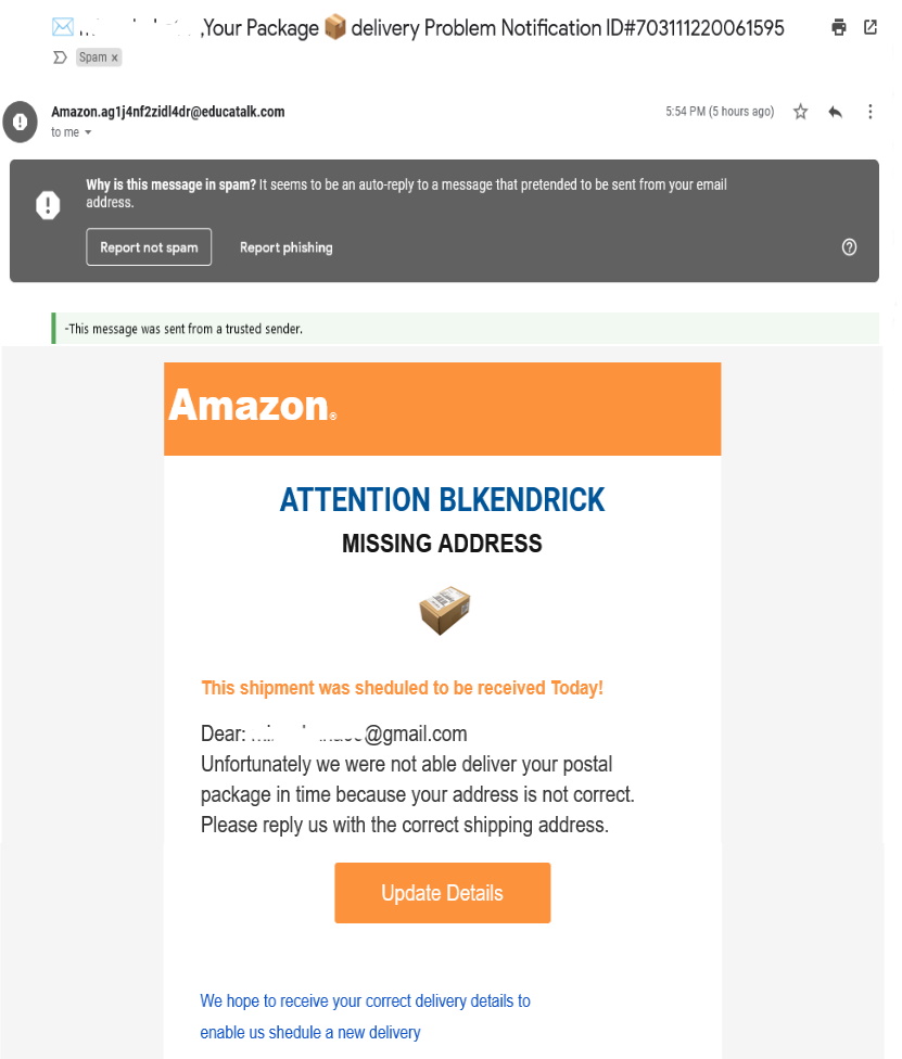 brand phishing spam example